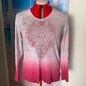 🚨5/20🚨 OLSEN Sz 12 long sleeve pink-white top with beautiful details